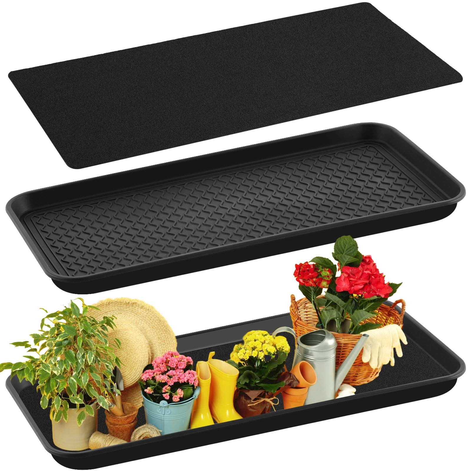 1 Set/2 Pcs Large -Watering Plant Trays (30"x15") and 3mm Capillary Mat-Autom... gallery