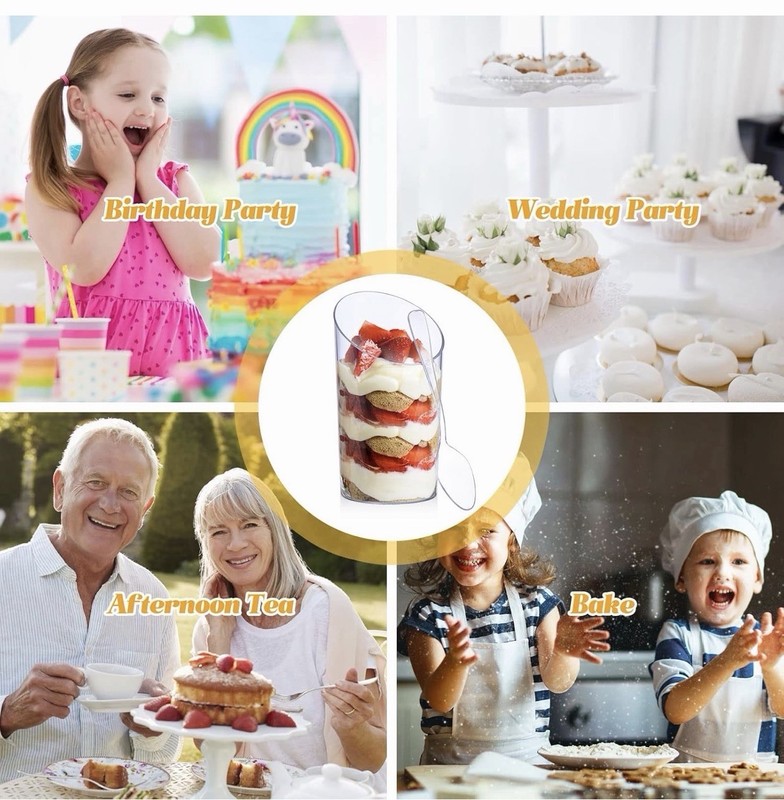 100 Pack Mini Dessert Cups with Spoons, 3 Oz Clear Plastic Parfait Appetizer gallery