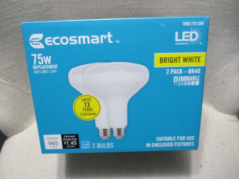(2-PACK) Ecosmart 75W Equivalent LED Dimmable Bright White BR40 Light Bulbs NEW