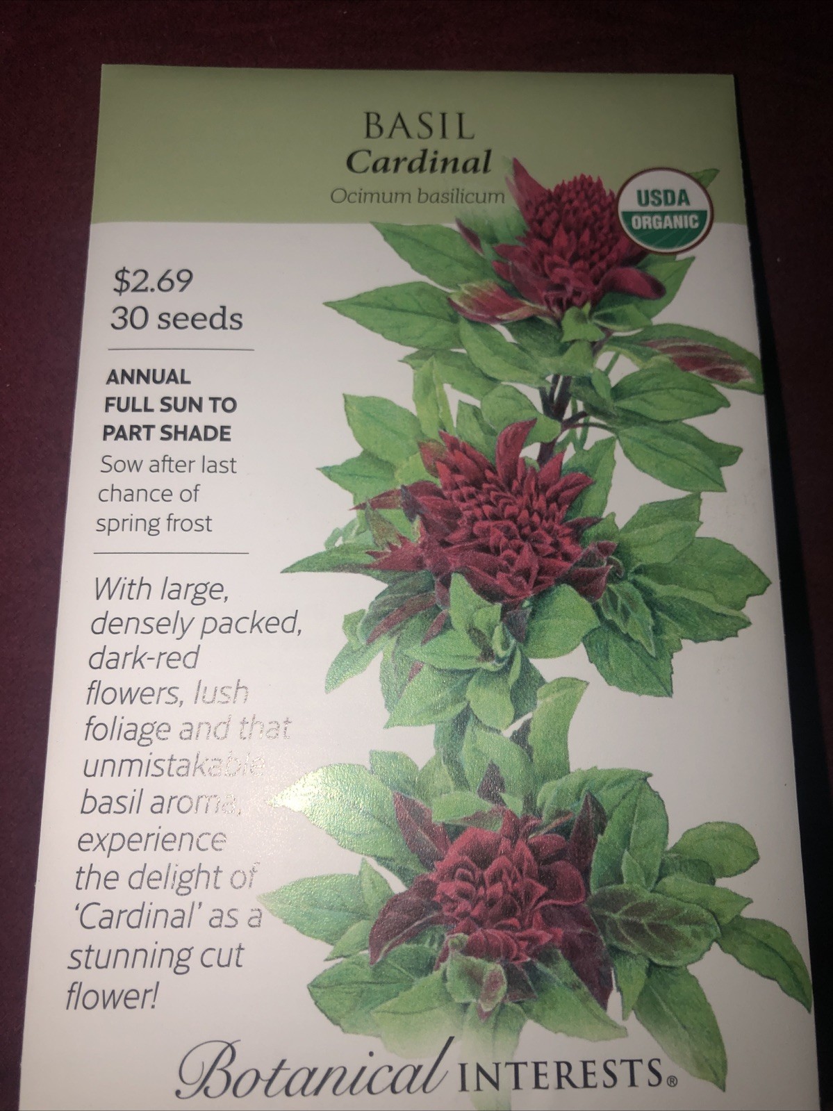 Basil Cardinal Herb Heirloom Seeds Botanical Interests Exp. 12/2024 gallery