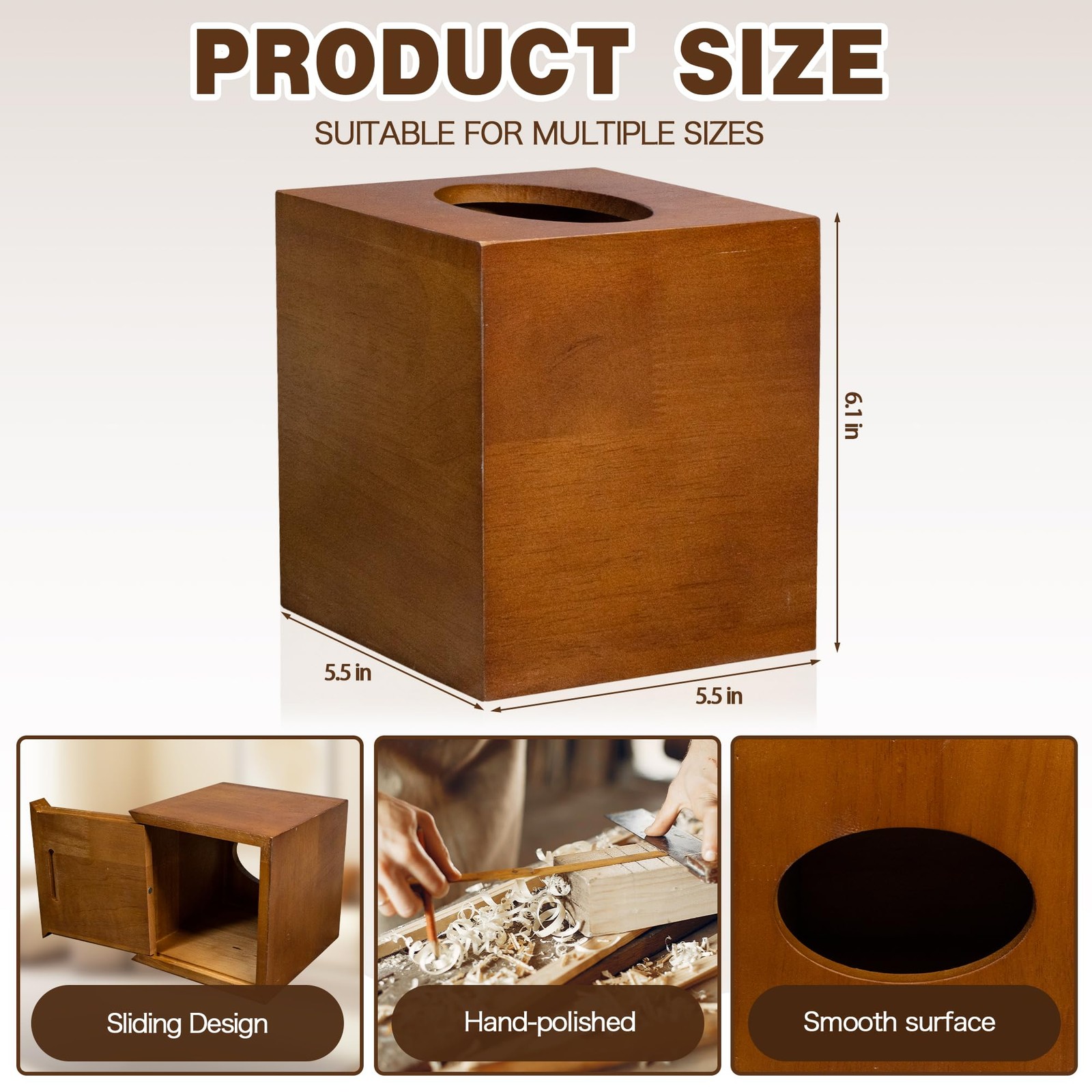 Acacia Wood Tissue Box Cover Square, Tissue Box Holder with Slide-Out Bottom,... gallery
