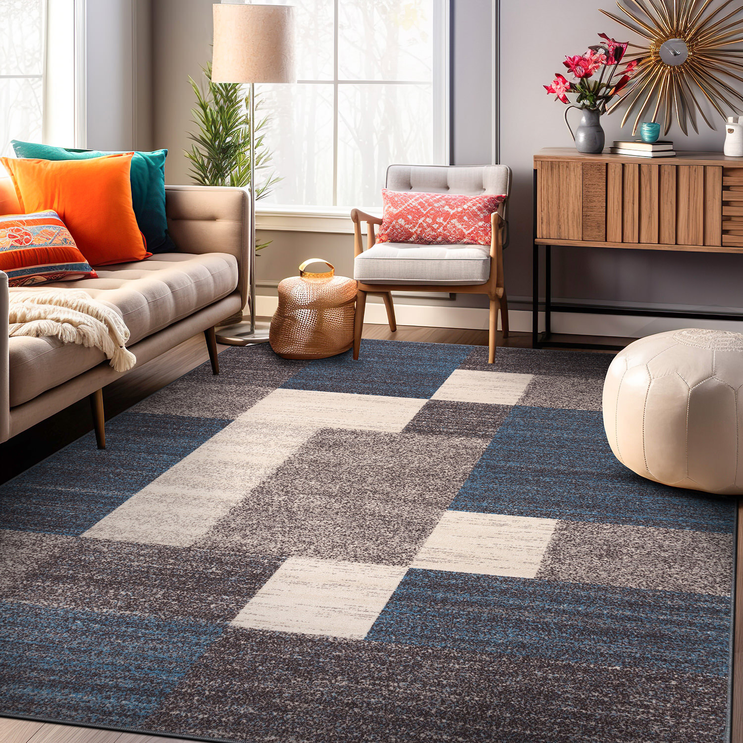 Rugshop Area Rug Modern Boxes Design Non-slip Rugs for Living Room Bedroom Rugs gallery