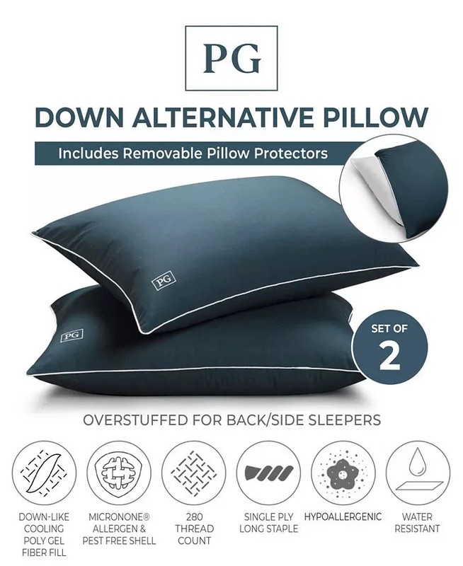 Pillow Guy Down Alternative Overstuffed 2-Pack Pillows, King-Navy/teal gallery