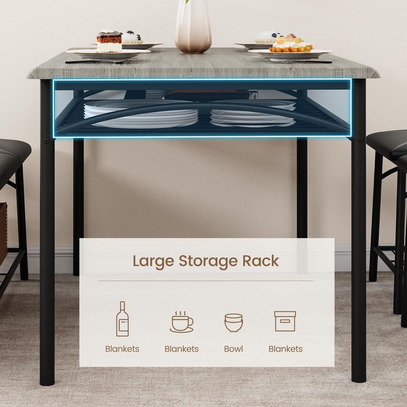Dining Set Table with Wine Rack and 2 Upholstered Stools Bench for Small Kitchen gallery