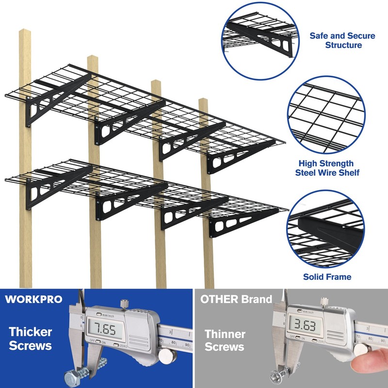 WORKPRO 2PCS 2x6FT Garage Wall Shelving 72"*24" Heavy Duty Wall Mounted Shelving gallery