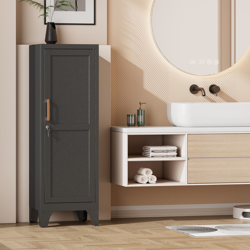 Kitchen Pantry Storage Cabinet, Lockable Metal Cabinet with Shelves Storage Unit gallery
