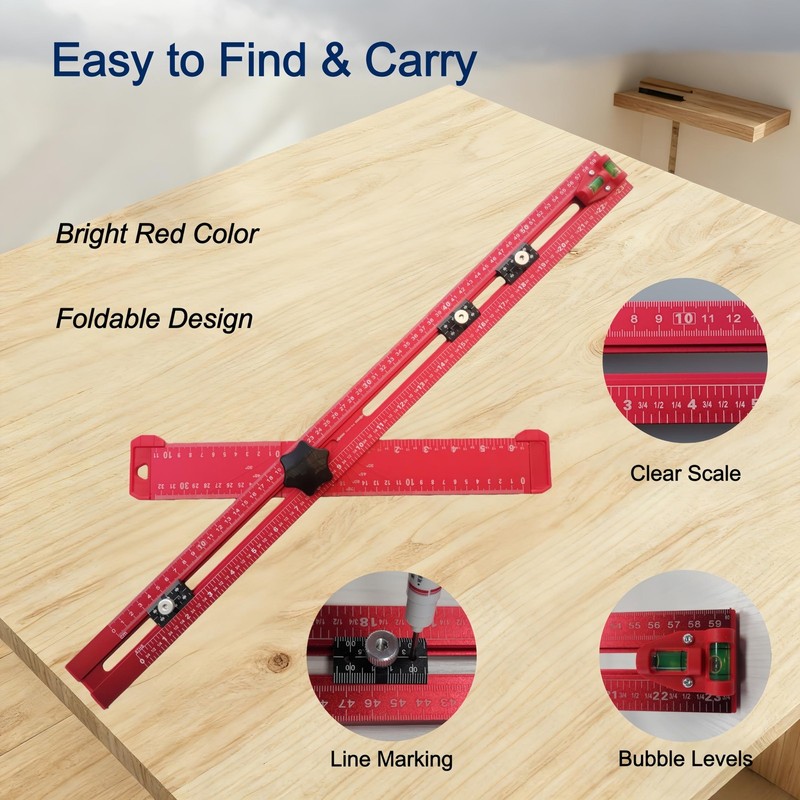 24" 5In1 T Square Ruler Multifunctional Drilling Positioning Adjustable gallery