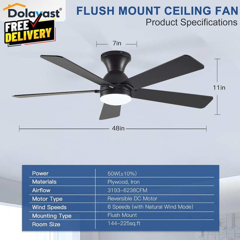 Ceiling Fans with Lights and Remote, 48 Inch Ceiling Fan with Light, Low Profile gallery