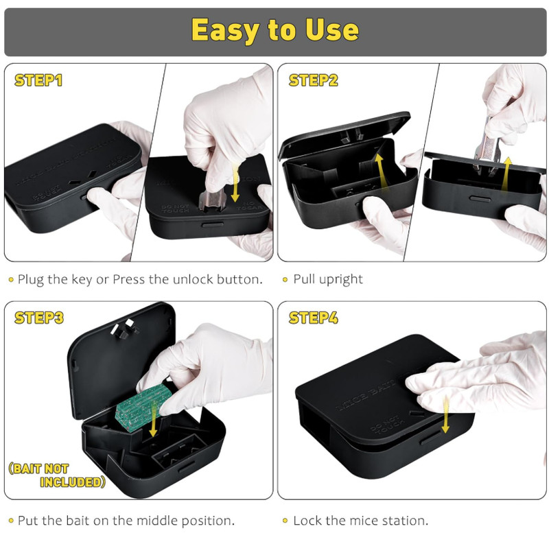 Mouse Stations 12 Pack, Keyless & Keyed, Safe for Kids and Pets, Black Use gallery