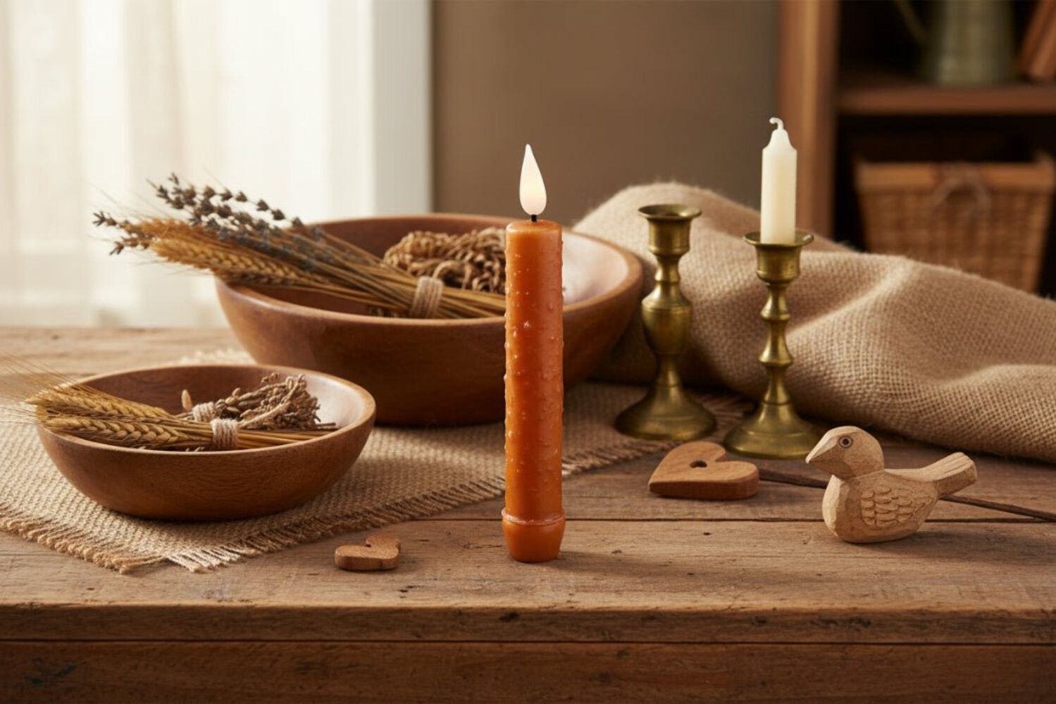 Primitive Rustic 6.25" Orange Colored LED Taper Candle w/ Timer gallery