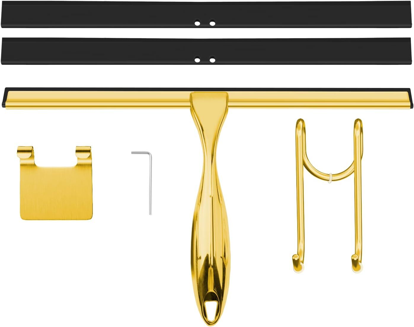 TOOVEM 12 Inch Shower Squeegee Cleaning Tools with S & Square Sticky Hook Gold gallery
