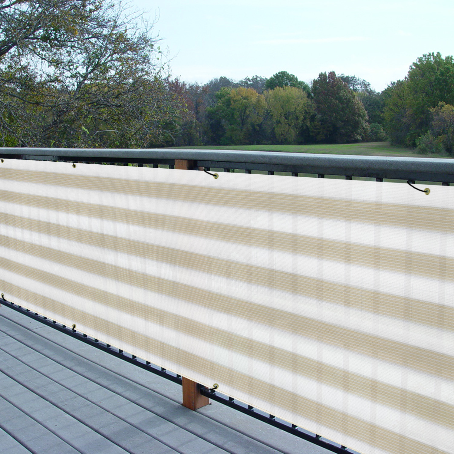 35in Balcony Fence Screen Privacy Deck Railing Shelter Shade Cover Beigestripe gallery