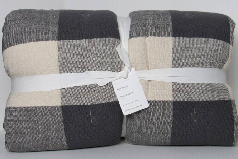 Pottery Barn Bryce Comforter Full Queen & S/2 Standard Shams Charcoal NWT gallery