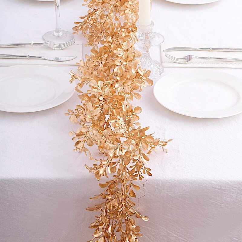 6 ft Metallic GOLD Artificial Boxwood Leaves Hanging Foliage GARLAND Party Event gallery
