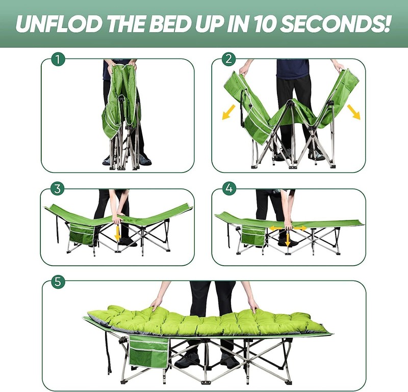 Folding Cot Sleeping Bed w/Removable Cotton Mattress Carry Bag for Camping Green gallery