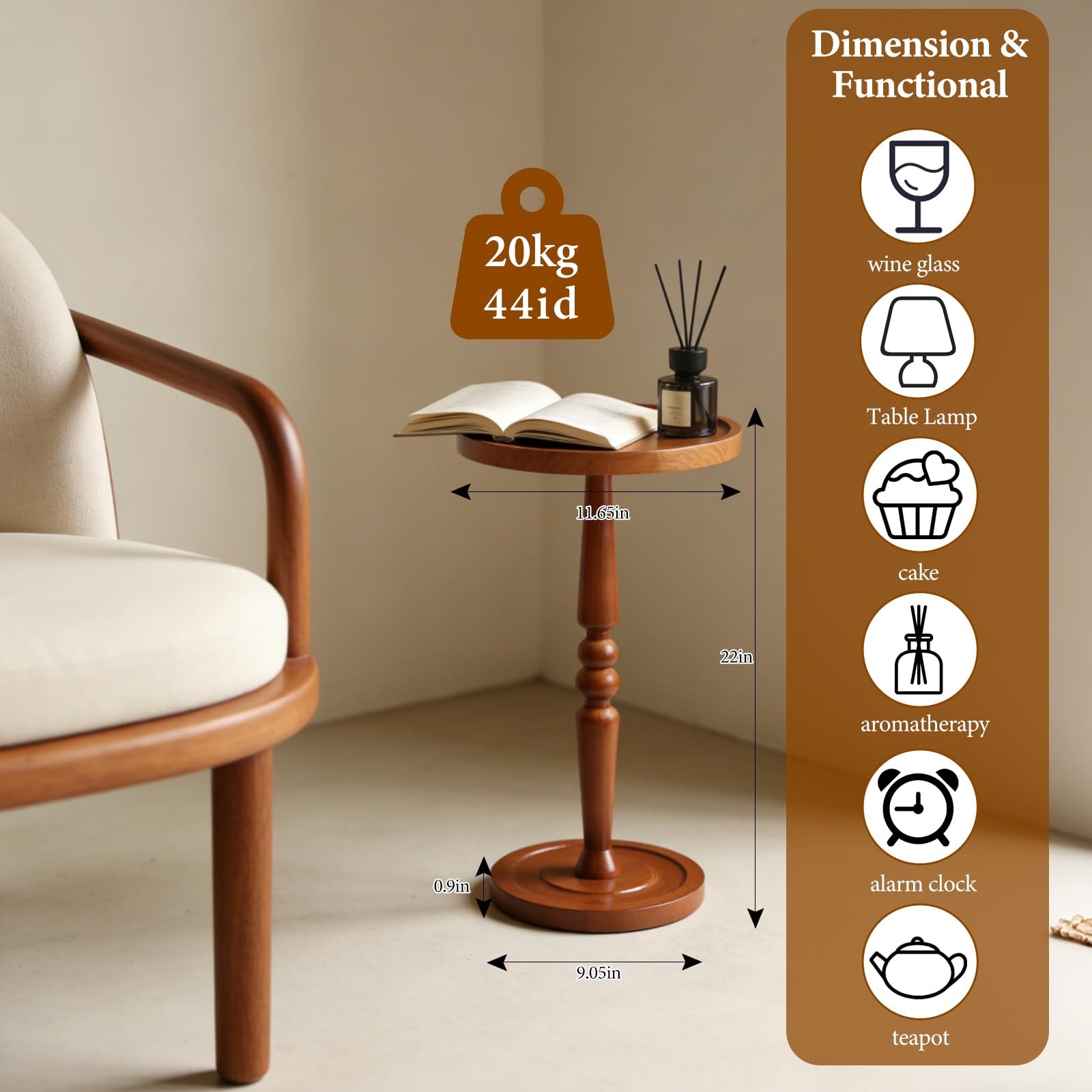 Small Side Table for Spaces, Rustic Circle End Small, Warm Brown gallery