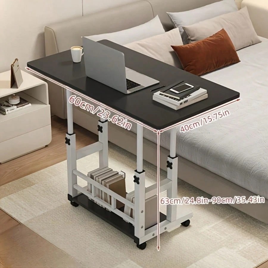 Adjustable Height Rolling Desk with Storage Shelves Mobile Laptop Stand Black gallery