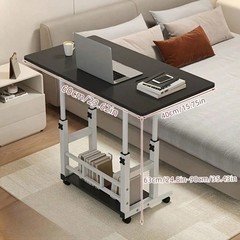 Adjustable Height Rolling Desk with Storage Shelves Mobile Laptop Stand Black