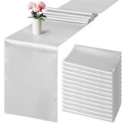 12 Pack 12×108 Inch Light Silver Long Wedding Satin Silk Table Runner for Party