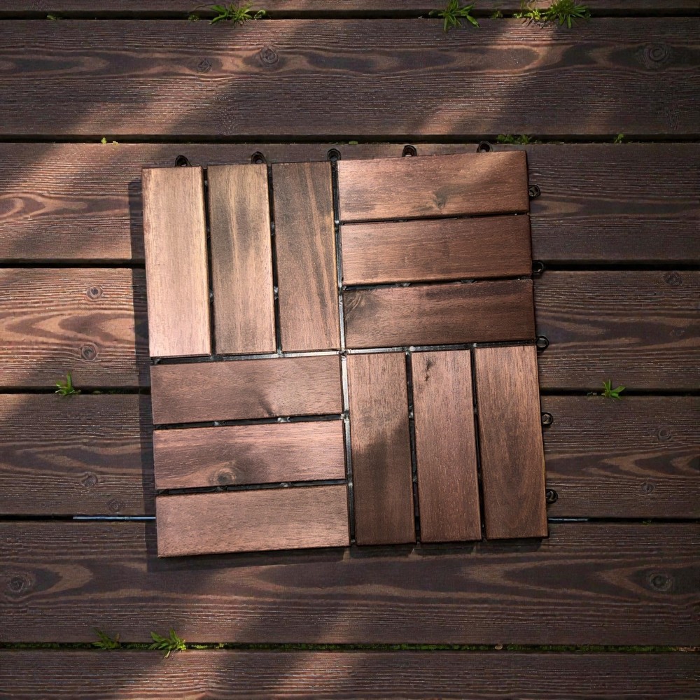 Interlocking Deck Tiles 9.6 SQFT - 10PCS Waterproof Acacia Wood Patio Tiles.