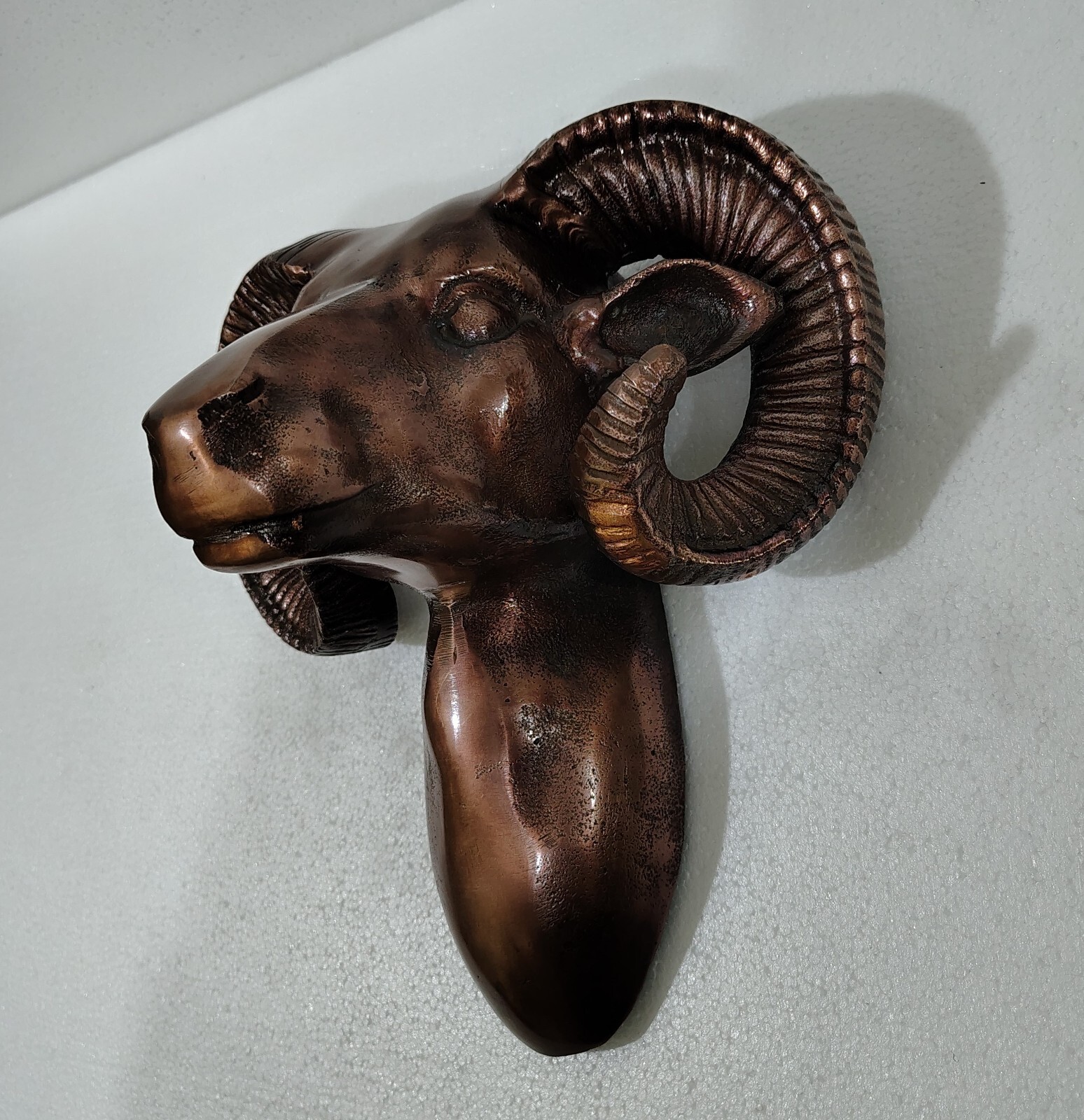 Metal Large Wall Mount Ram Head Sheep Statue Figurine Copper Antique Finish gallery