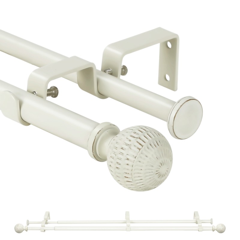 5/8" Telescoping Double Curtain Rods with Reticulated Ball Finials, 28"-120" gallery
