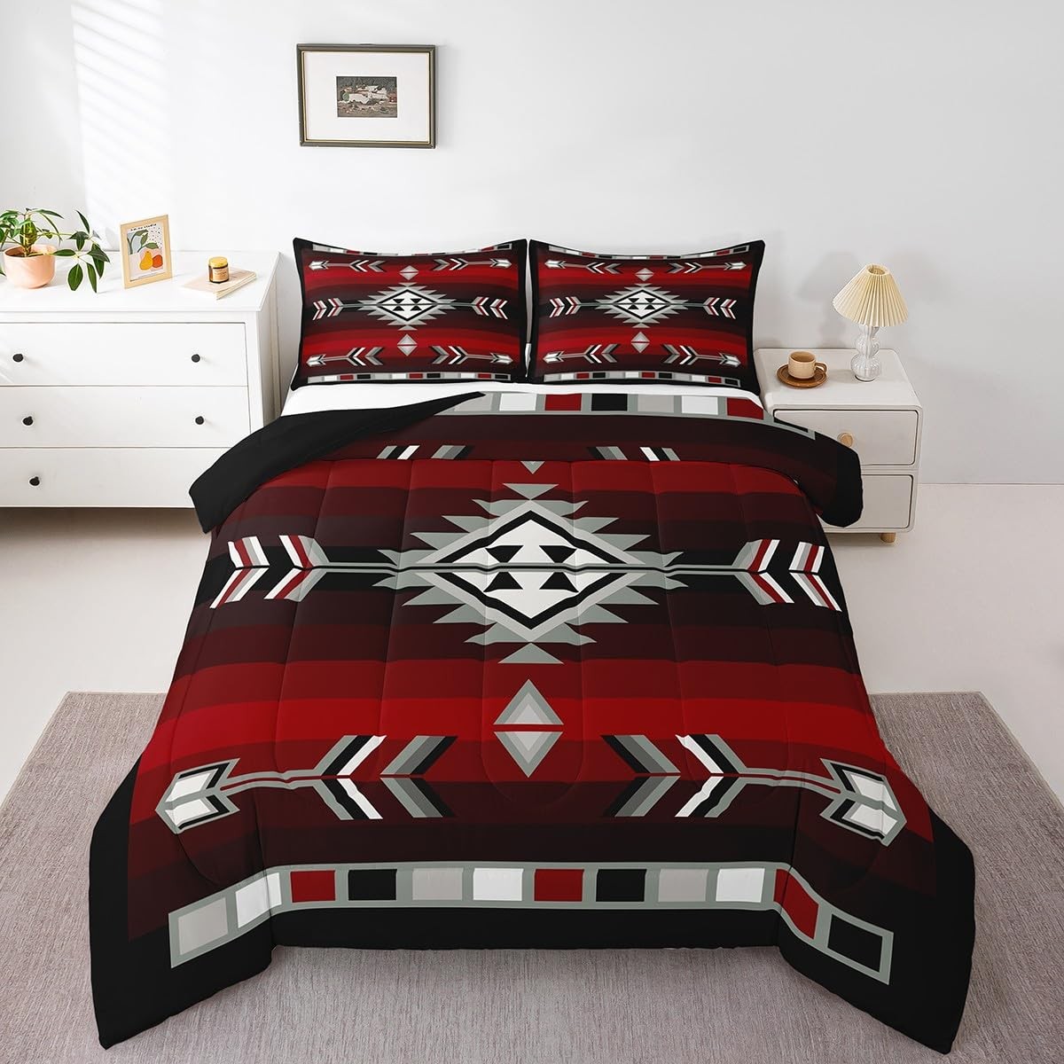 Rustic Western Bedding Sets Southwestern Aztec Comforter Full Red Black Grey gallery