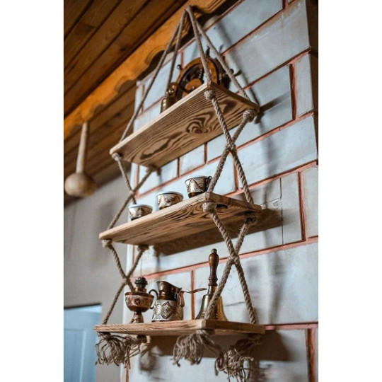 Hanging 3 Tier Rope Wall Window Planter Floating Shelves, Wood Bathroom Shelves gallery