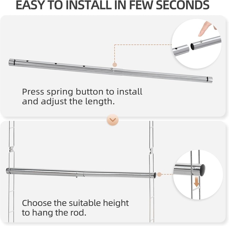 Hanging Closet Rod, Adjustable Width and Height Closet Hanging Organizer, Spa... gallery