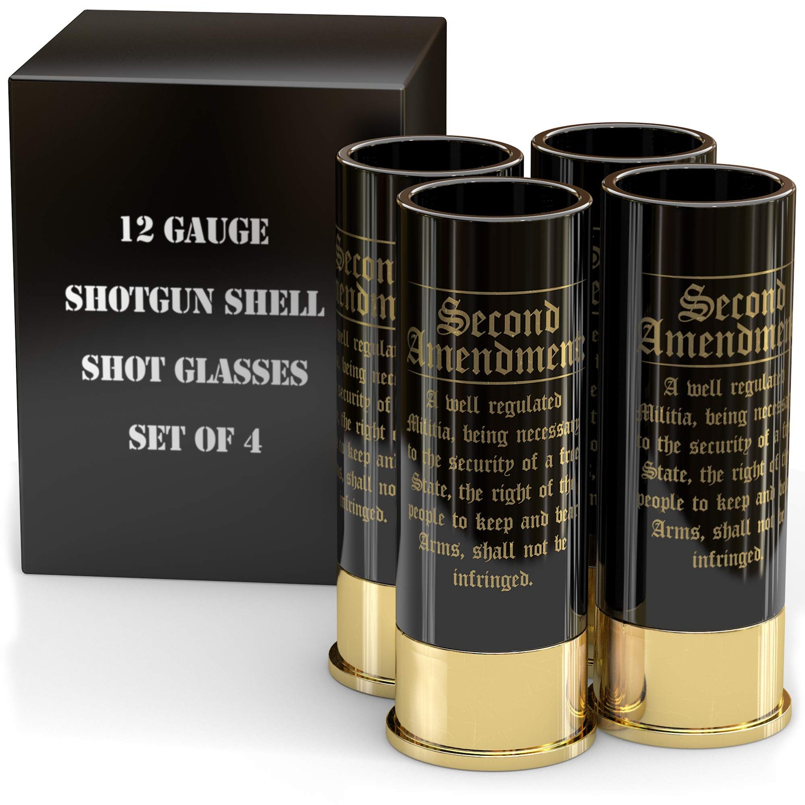 2nd Amendment 12 Gauge Shot Glasses - Set of 4 - American 2 Ounces, Black gallery