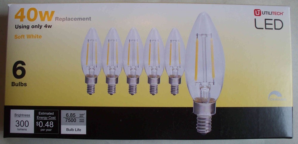 Utilitech LED 6 Pack 40W/4W B10C - Soft White 2700K - Dimmable - 518413 -Save 2+