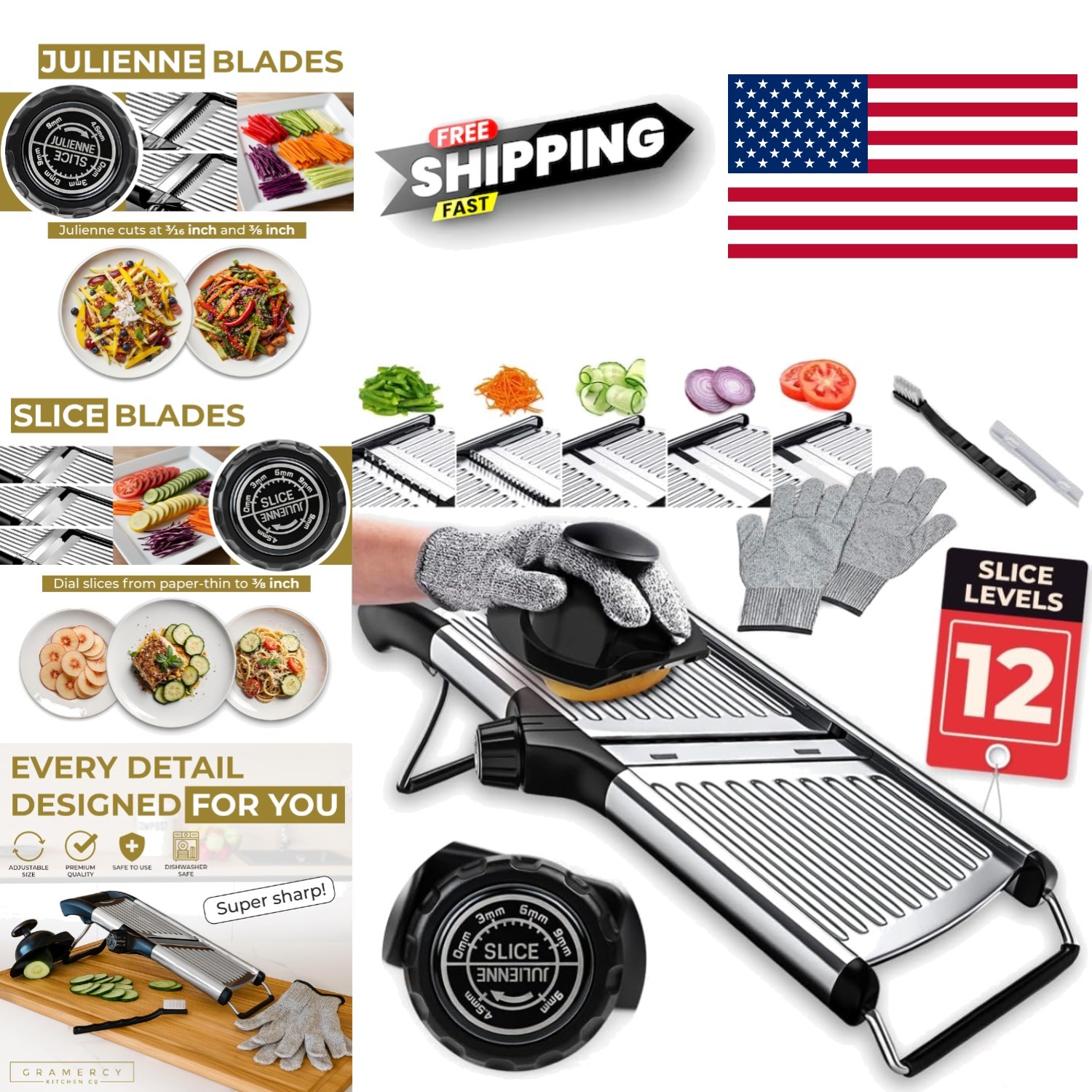 Professional Mandoline Slicer with Interchangeable Blades and Safety Gloves gallery