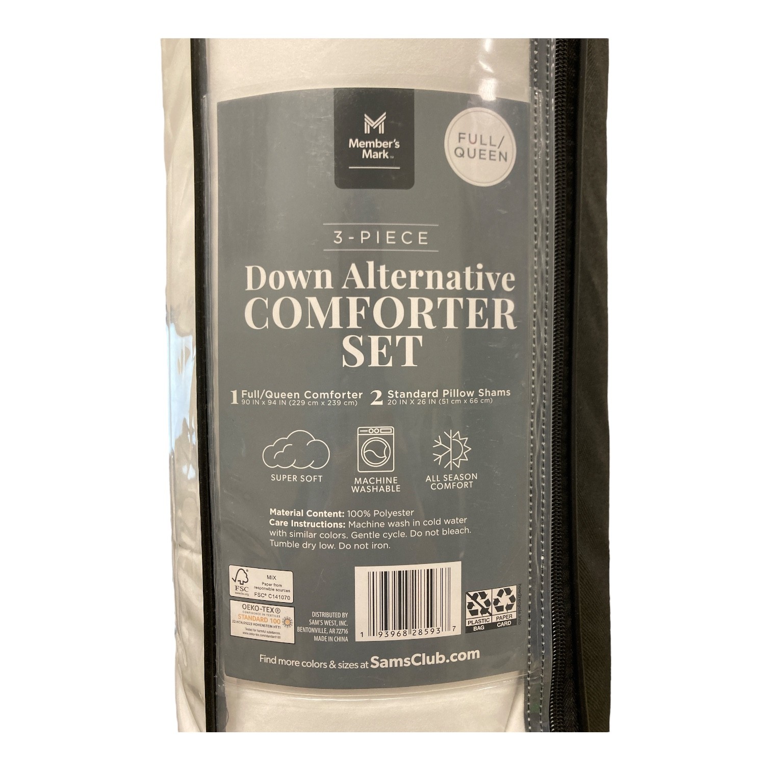 Member's Mark 100% Polyester Down Alternative Comforter Set, White, Full/Queen gallery