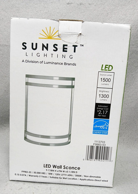 Sunset Lighting LED Wall Sconce Direct Wired Energy Star F9983-53 Size 8"x7"x4" gallery