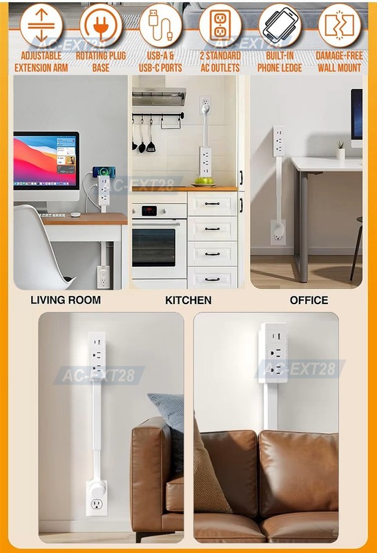 AC Outlet Extender Stick – Electrical Socket Extension For Tight & Hidden Areas gallery