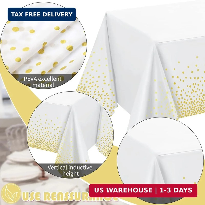 Tegeme Rectangular Polyvinyl Chloride Tablecloth, 54 x 108 inches, White, 4 Pack gallery
