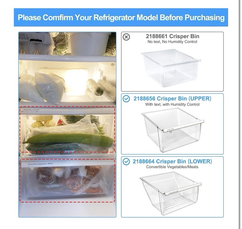 [2 Pack] Upgraded 2188656 Fridge Crisper Drawer Humidity Control Drawer UPPER & gallery