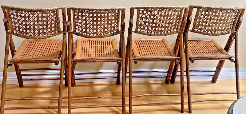 Vintage Tortoise Shell Bamboo Cane Back Fold Up Dining Chair 34” X 18” MCM Rare gallery