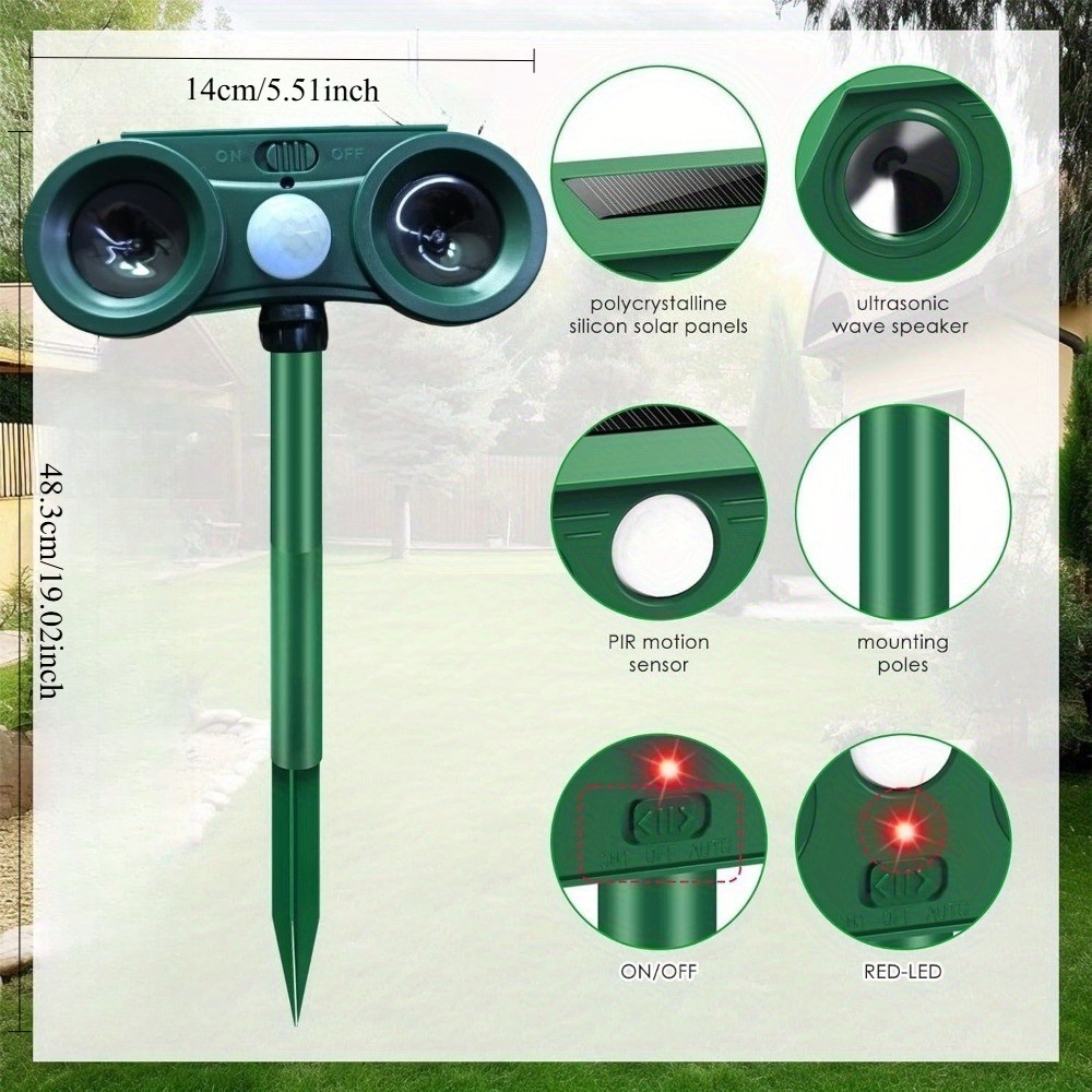 1-Pack Solar Ultrasonic Animal Repellent - IP44 Outdoor Motion Sensor Deterrent gallery