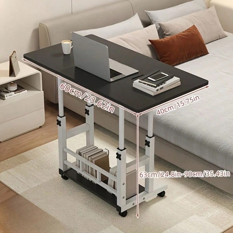 Adjustable Height Rolling Desk with Storage Shelves Mobile Laptop Stand Black gallery