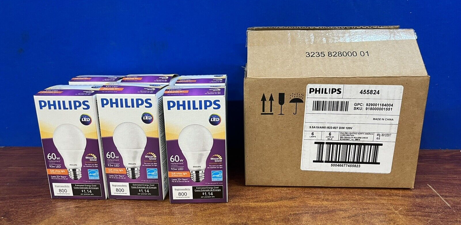 (6) Philips 455824 LED Dimmable A19 Light Bulb EyeComfort 800 Lumen 9.5w gallery
