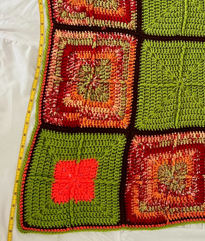 Hand Crocheted Granny Square Throw Blanket Boho Cottagecore Green Coral Afghan gallery