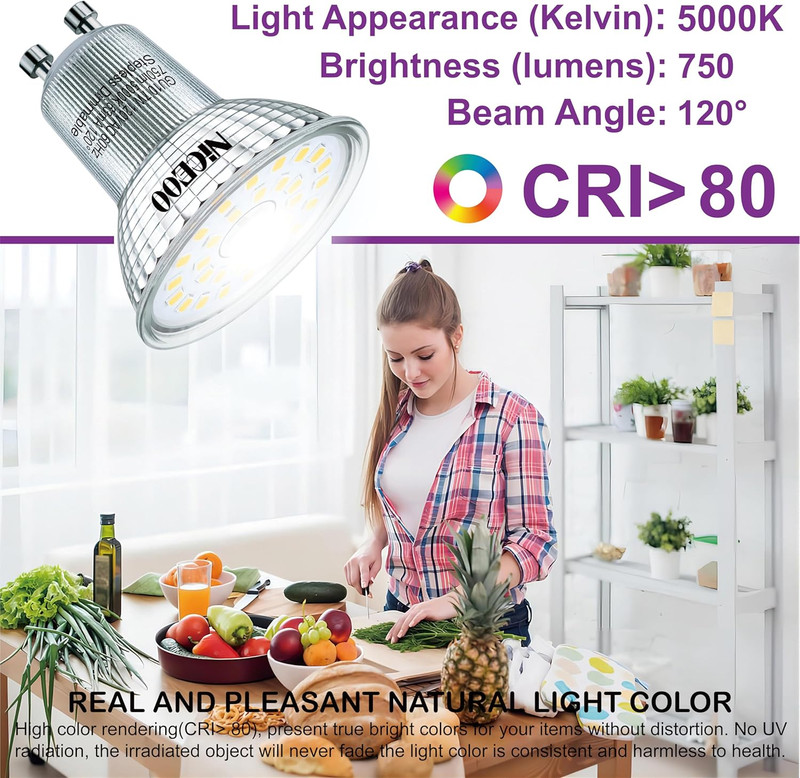 GU10 7W LED Dimmable Light Bulb, Equivalent 75W Halogen, 5000K Daylight White... gallery