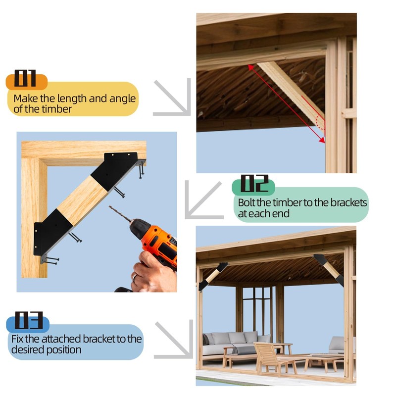 8 Pcs Pergola Angle Support Bracket ,Reinforced 45-Degree 4x4-8, Black gallery