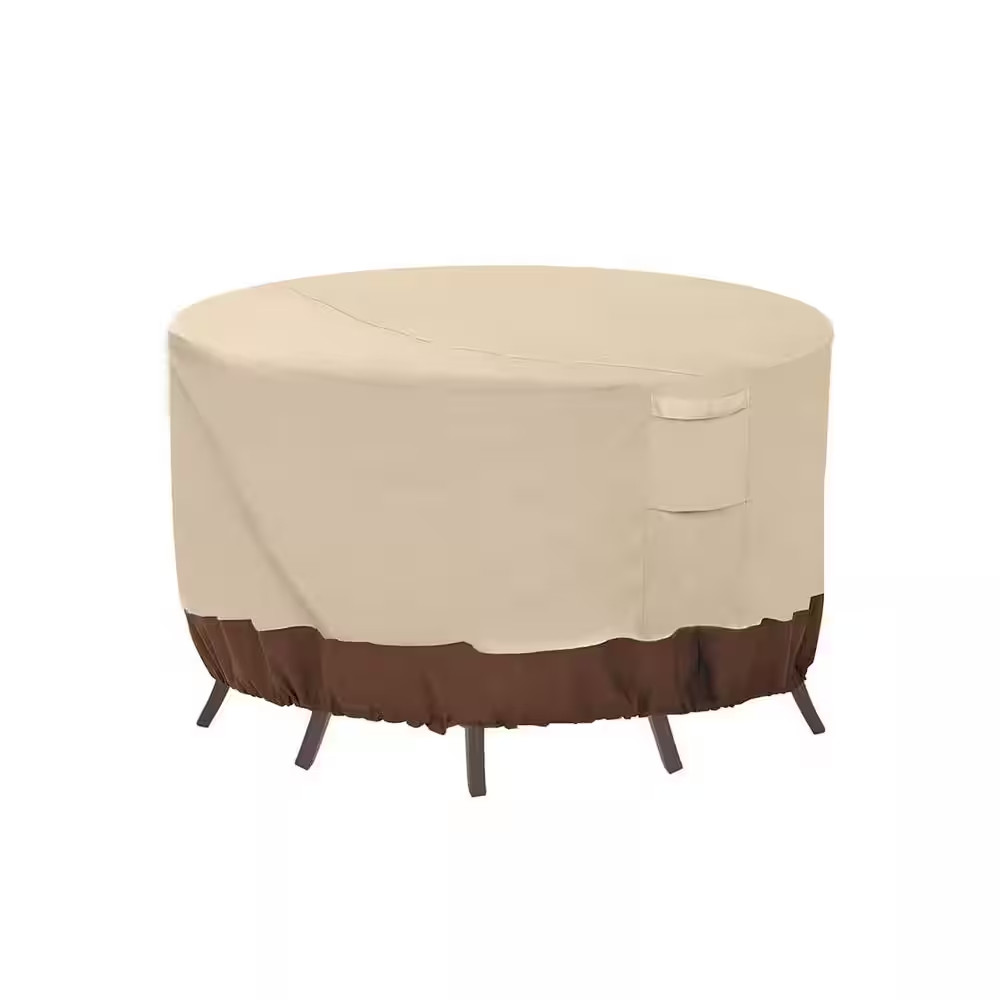 84" round Beige & Brown Waterproof Outdoor Patio Furniture Cover with UV Protect gallery