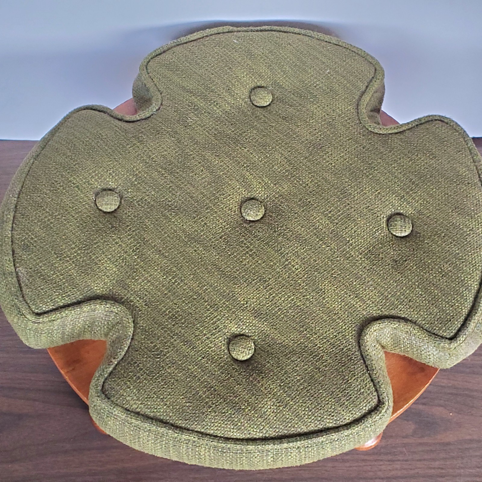 Vtg Colonial Stacking Foot Stool Ottoman Green Tweed Cushion 50s/60s MCM 16” gallery