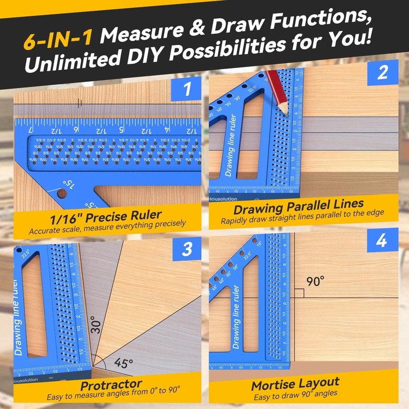 Housolution 8.5Inch 3D 6-in-1 Carpenter Square (1/16" Precision), 0-90° Alumi... gallery