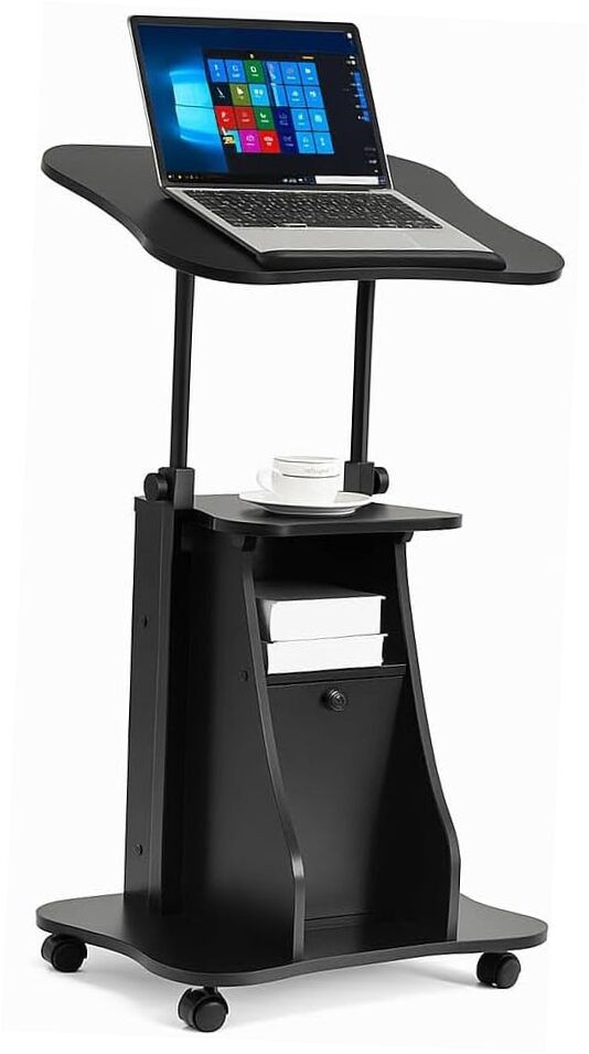 Mobile Laptop Podium, Height Adjustable Sit to Stand Desk with 1 Pack Black