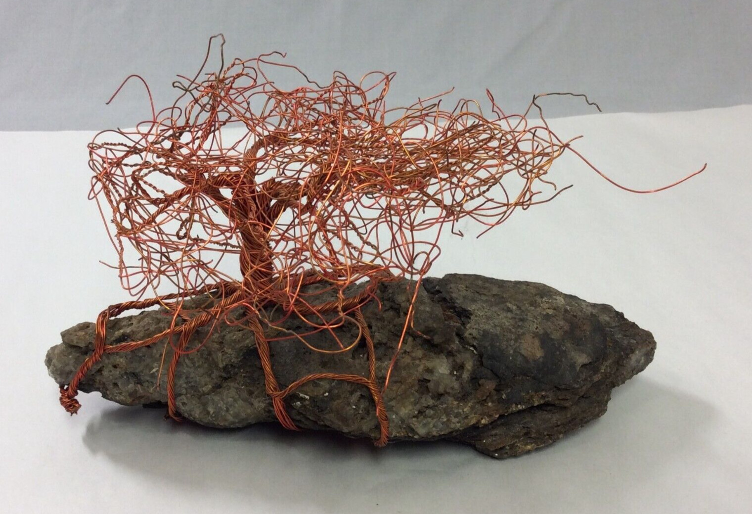 Copper Wire Art Tree Sculpture Stone Rock Base One of a Kind Home Office Decor gallery