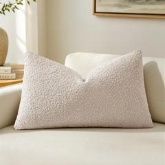 Textured Boucle Beige Accent Solid Lumbar Throw Pillow Cover Case, Boucle
